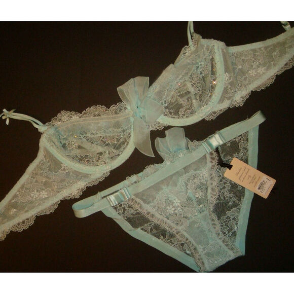 Victoria's Secret Designer Collection unlined 36C BRA SET aqua BLUE crystallized